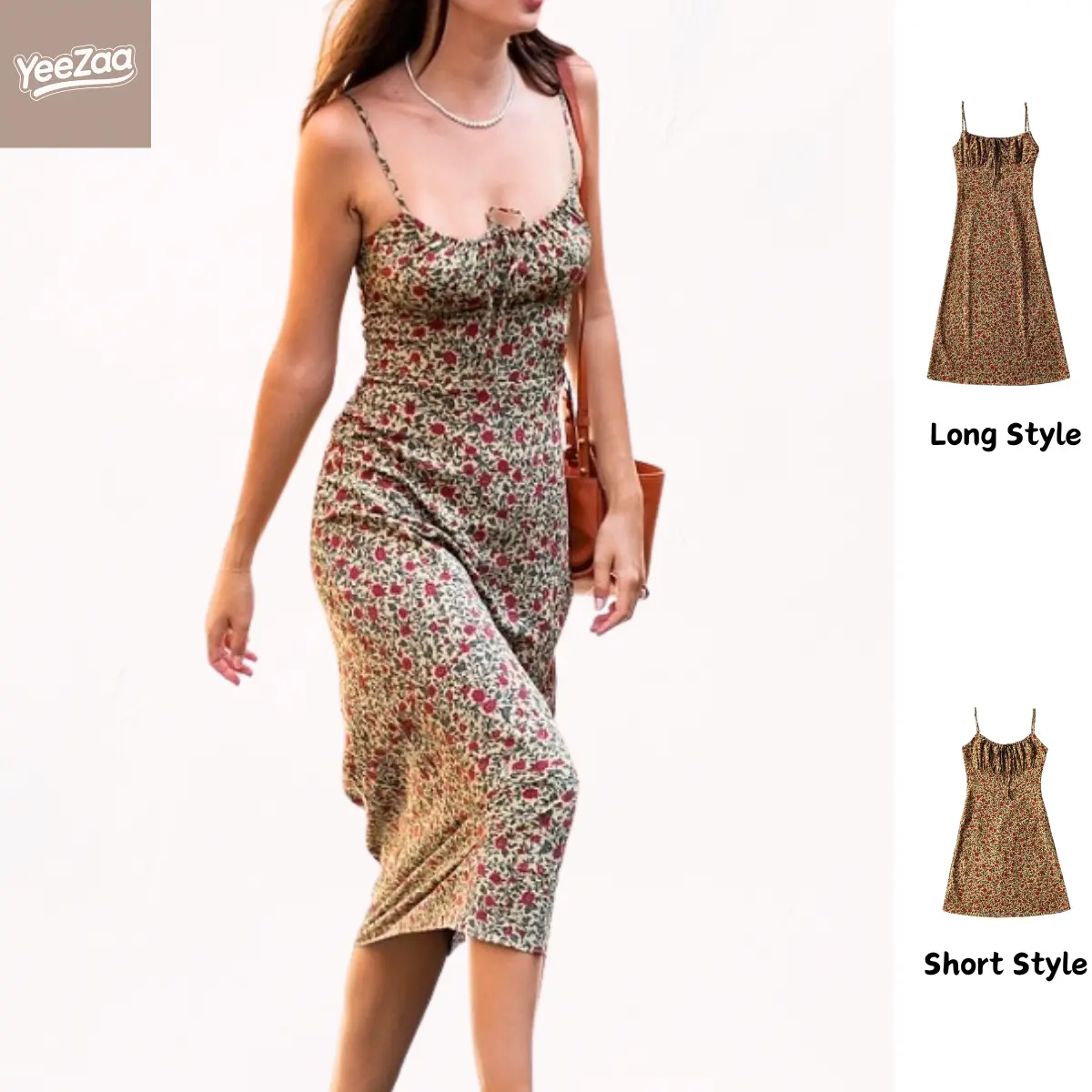 YeeZaa Women's Floral Sun Dress Y2k 2026 Summer Dress Low-Cut Square Neck Spaghetti Strap Adjustable Straps Elastic Neckline Spring Summer Casual Holiday Beach Bodycorn Dress