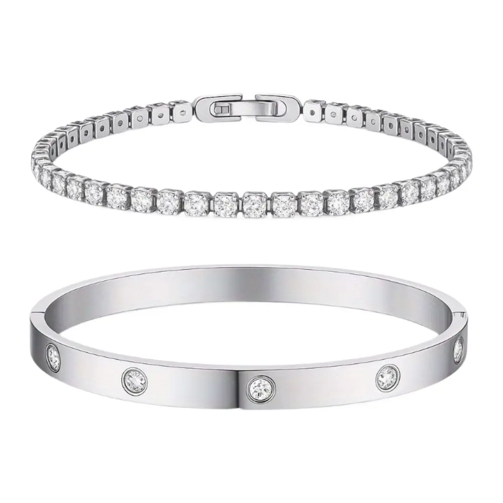 EJG tennis bracelet set, S925 sterling silver, 4mm cubic zirconia, elegant stackable design, perfect for women's wedding parties, sparkling tennis bracelet, suitable for everyday wear, DIY bracelet set.