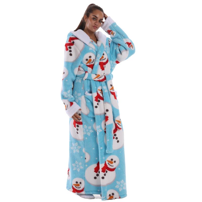 Msrlassn Valentine's Day Gift Cozy Soft Bathrobe Flannel Lined Hooded Robe for Women Men, Thickened Long Sleeve Pyjamas Cute Print Home Loungewear Sleepwear