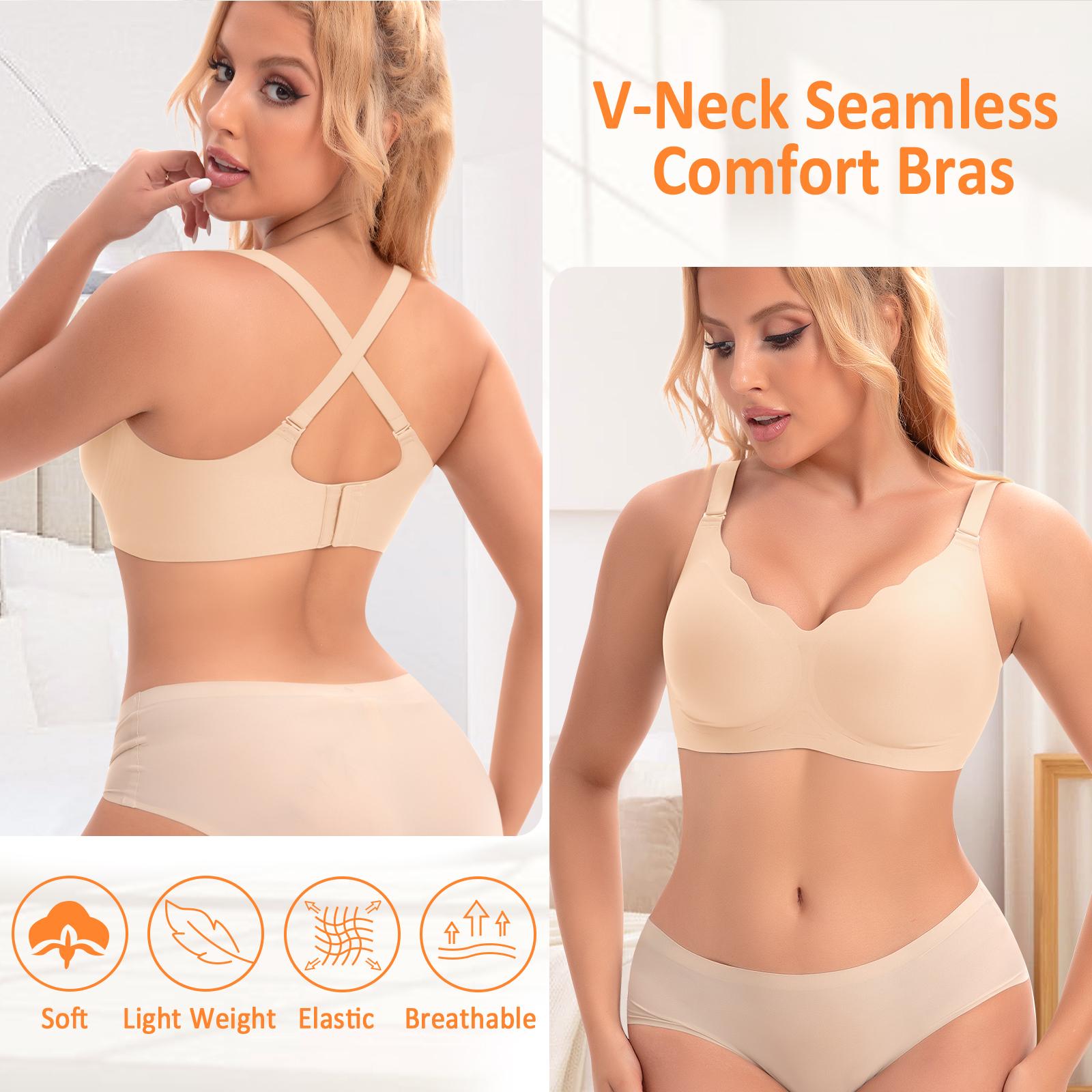 Werena Bras for Women No Underwire V Neck Seamless Wireless Bra Buttery Soft Bralettes Full Coverage Everyday Bra with Adjustable Straps & Extra Extender
