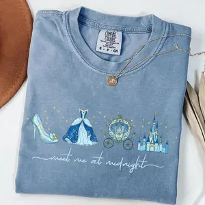 Comfort Colors Meet Me at Midnight T-Shirt, Fairytale Carriage Inspired Tee, Magical Princess Party Graphic TShirt, Cute Girls Trip Womenswear Cotton