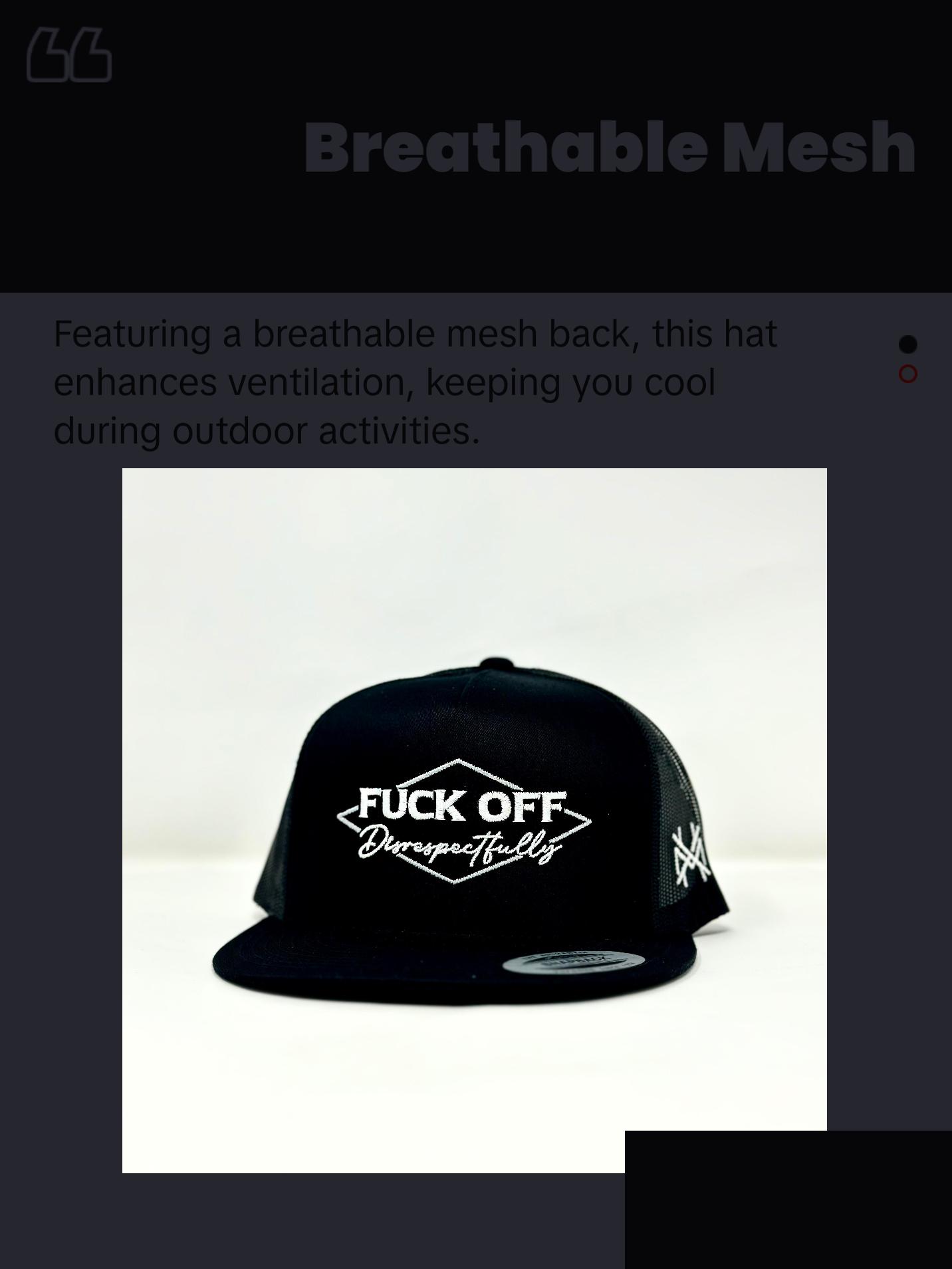 F Off Disrespectfully MadHatter's Embroidered  Snapback Adjustable (Up To A Size 8 Head) Premium Trucker Hat