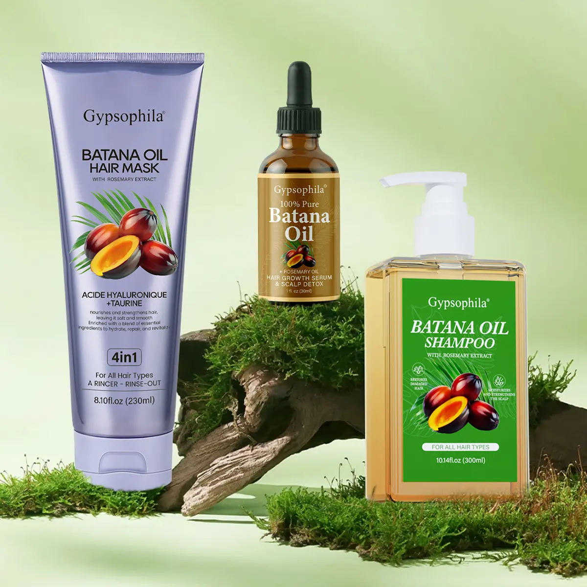 Gypsophila 3-Step Anti-Hair Loss Repair Hair Set (Multi-Pack): Batana Oil Shampoo, Hyaluronic Acid Conditioner, Rosemary & Taurine Mask - Restore, Hydrate, Nourish, Add Volume for Adult Scalp Care #Summervibes, Hair Mask, Trio