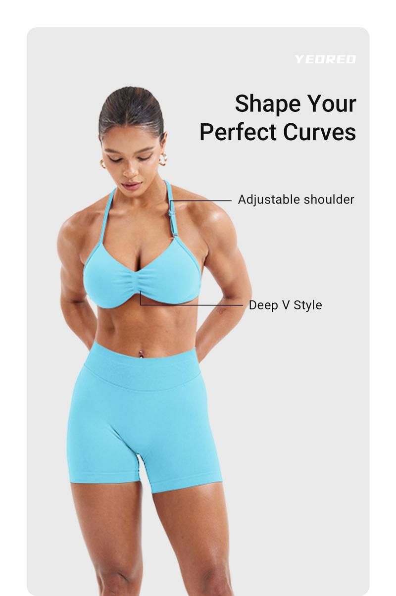 YEOREO SoftHue Impact Strappy Halter Bra for Sports Women Workout Padded Gym Yoga Bra