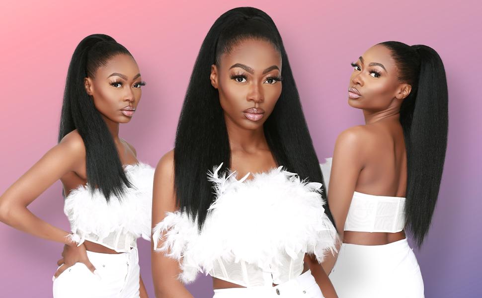 Instant Glitz Synthetic Drawstring Ponytail Natural Yaki Straight 24"