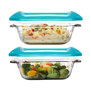 Libbey Baker’s Premium 8x8 Inch Glass Baking Dish Set of 2 with Lids, Stackable Bakeware with GreatGrip Handles, Durable Covered Square Dishes
