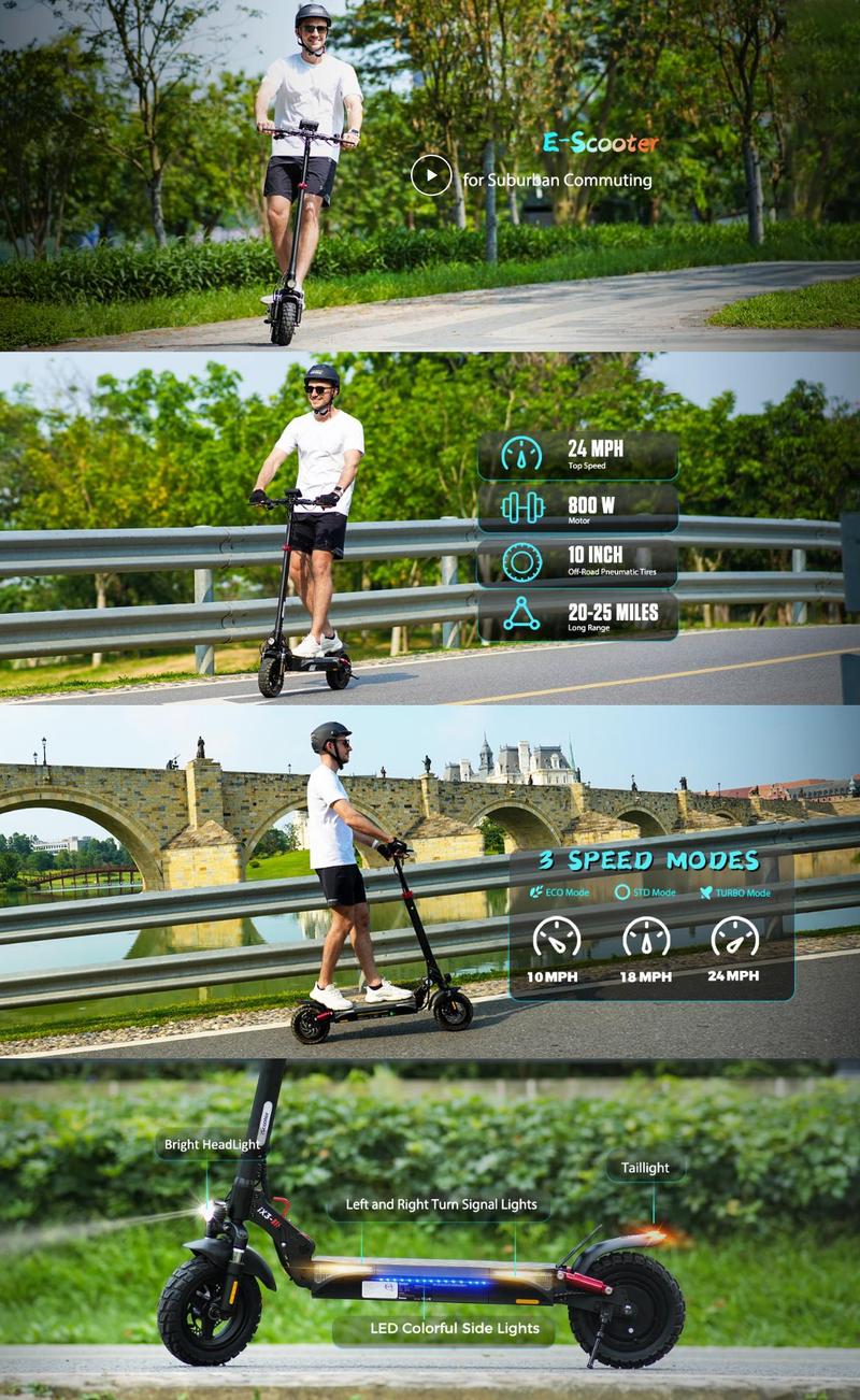 【New Year Sale】 Off Road Powerful Electric Scooter, 10' Pneumatic Tires, LED Screen Design, Double Suspension, APP Control, Adult Commuting Electric Scooter