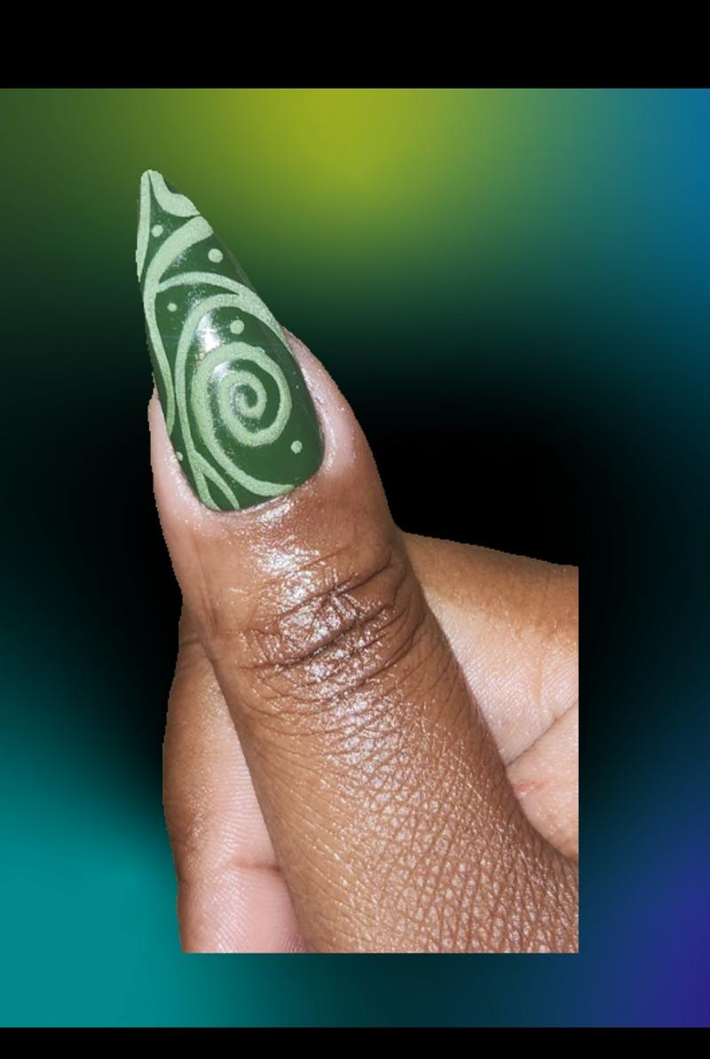 Affirm Me (BossLady) PRESS-ON 25pc Set Stilletto Shape , Hunter  Green, Gold flakes, 3D Art Nail Care Nail Polish Cosmetic Manicure Nail Art Cutics