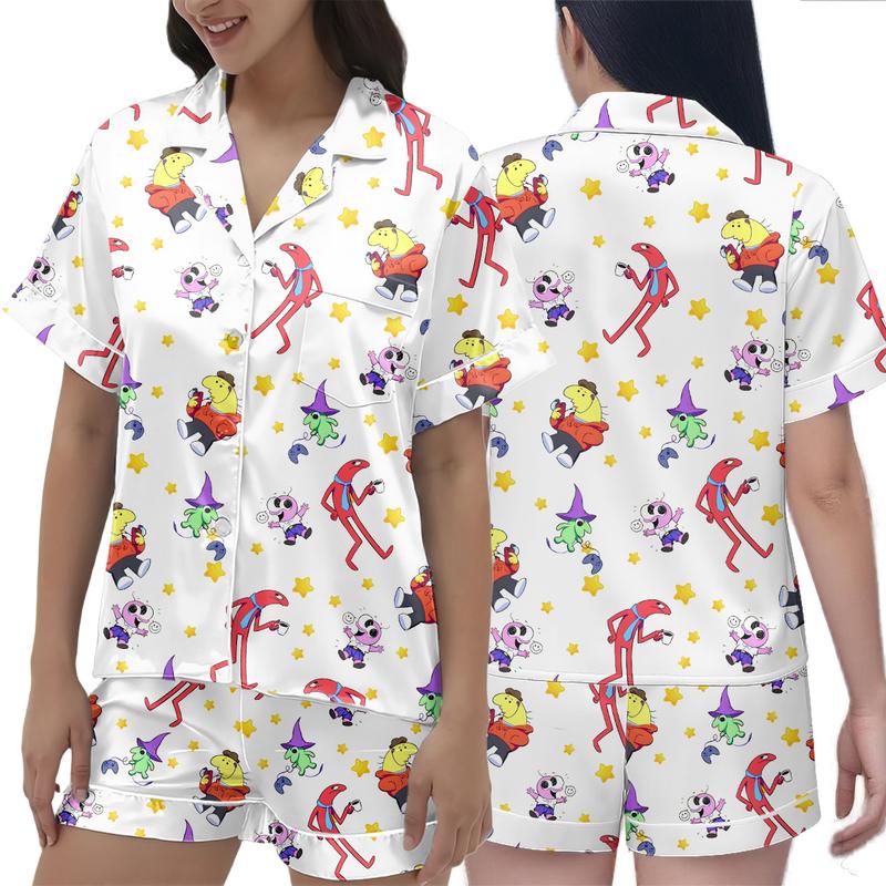 Smiliingg Friiends Cartoon Short Pajamas Set, Funny Cute Character Collection Design Loungewear, Gift For Fans, Merch Comfy Sleepwear | 210126.R0388.ID02