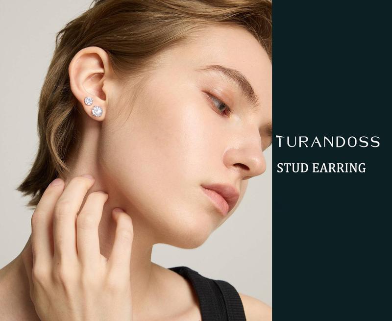 Turandoss Solid 925 Sterling Silver Cubic Zirconia Stud Earrings Unisex with Butterfly Backs, Christmas Gifts