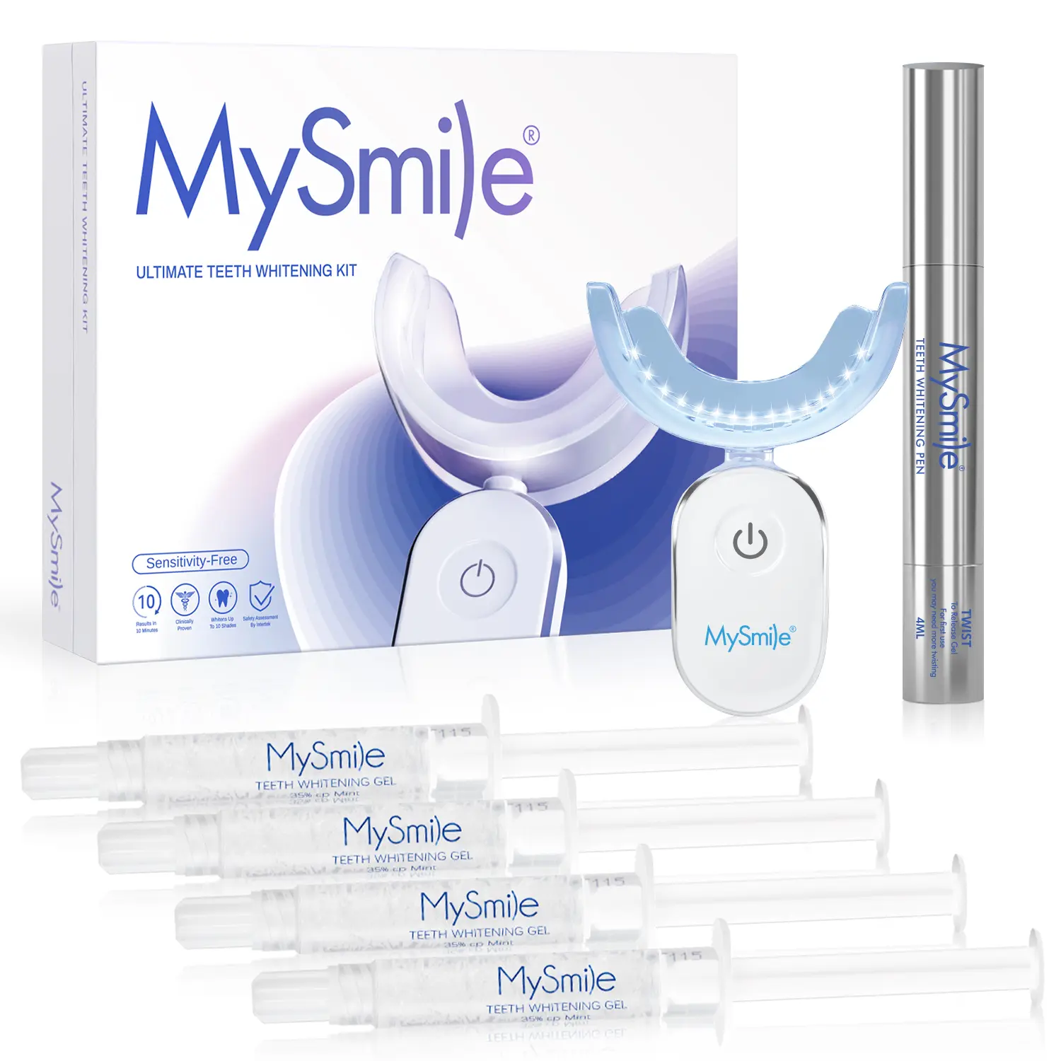 MySmile Teeth Whitening Kit with 28 LED Light, 35% Carbamide Peroxide Gel for Sensitive & Yellow Teeth, 10-Minute Fast Results, Teeth Whitening Products, Yellowteeth