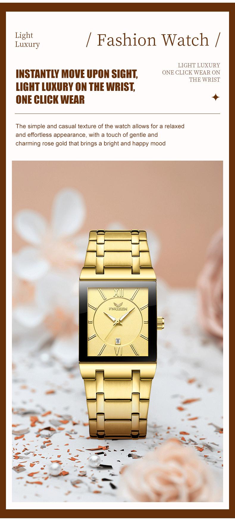 Valentine's Luxury Collection Women's Gold Square Watch with Stainless Steel Band Roman Numeral Dial Date Display 30M Water Resistant Quartz Wristwatch for Stylish Casual Formal Fashion Accessory Limited Time Deal