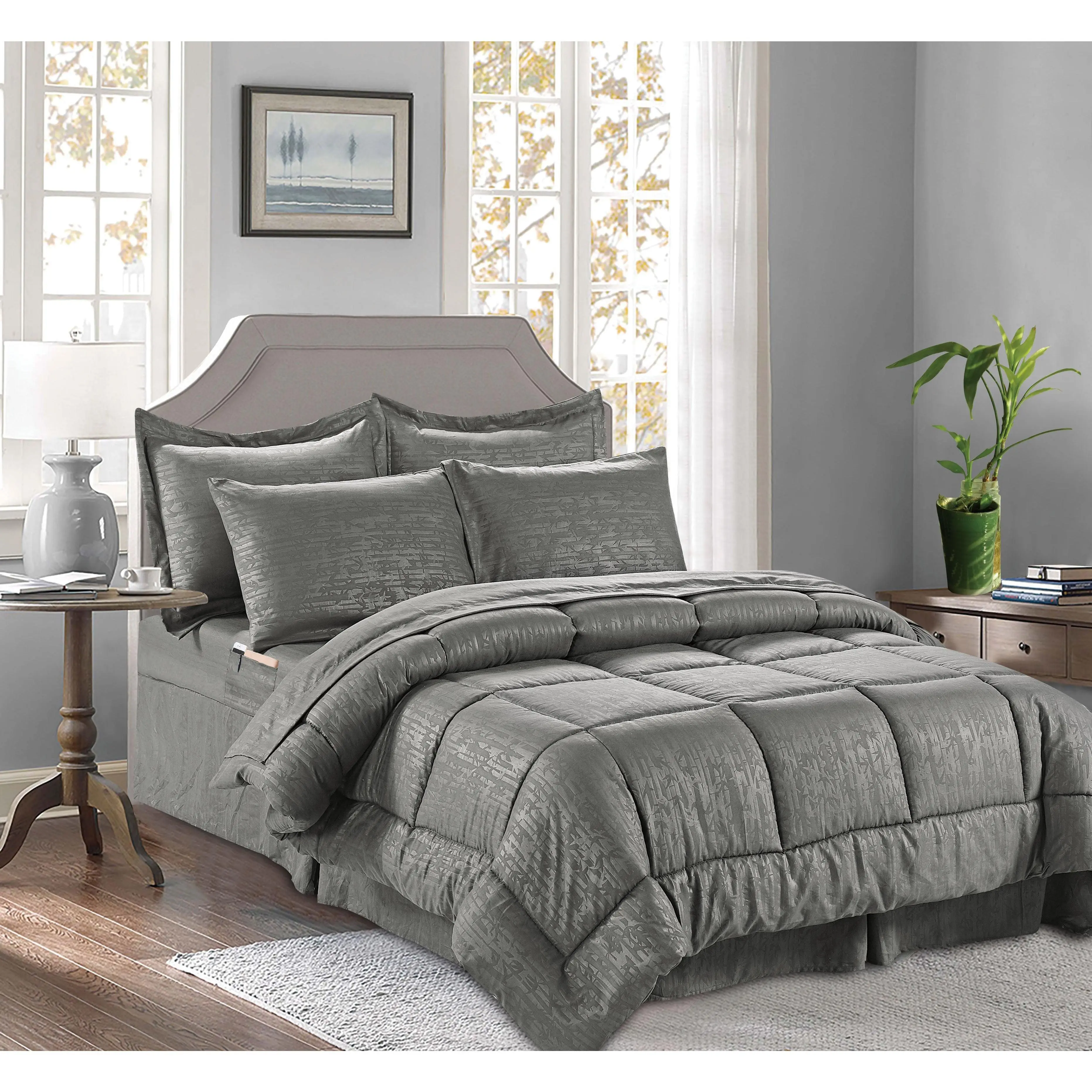 Elegant Comfort 8-Piece Bamboo Floral Comforter Set – Botanical Print with 4-Piece Sheet Set & Storage Pockets