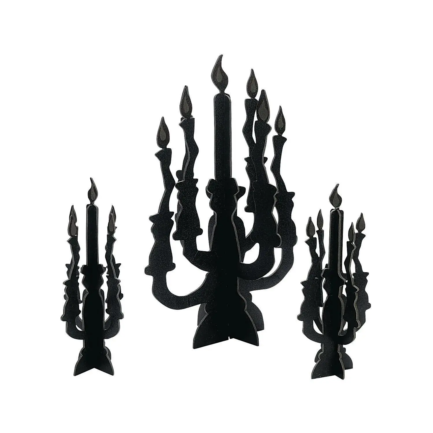 Candelabra Centerpieces With Glow-In-The-Dark Flames, Party Decor, 3 Pieces