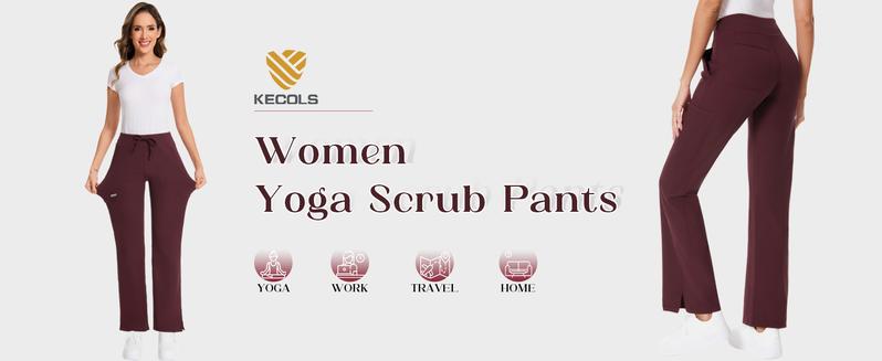 Women's Yoga Scrub Pants Flared Mid Rise Cargo Work Pants with 5 Pocket for Work,4-Way Stretch Fabric