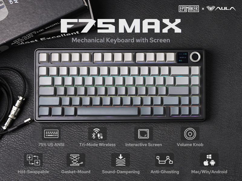 EPOMAKER X AULA F75 MAX Gasket-mounted Hot- swappable Wireless Mechanical Creamy Keyboard with TFT Screen, Knob, RGB Backlight, for PC/Mac/Linux Tri-Mode USB-C/BT 5.0/2.4GHz Custom gaming accessories  TikTokShopJumpstartSale