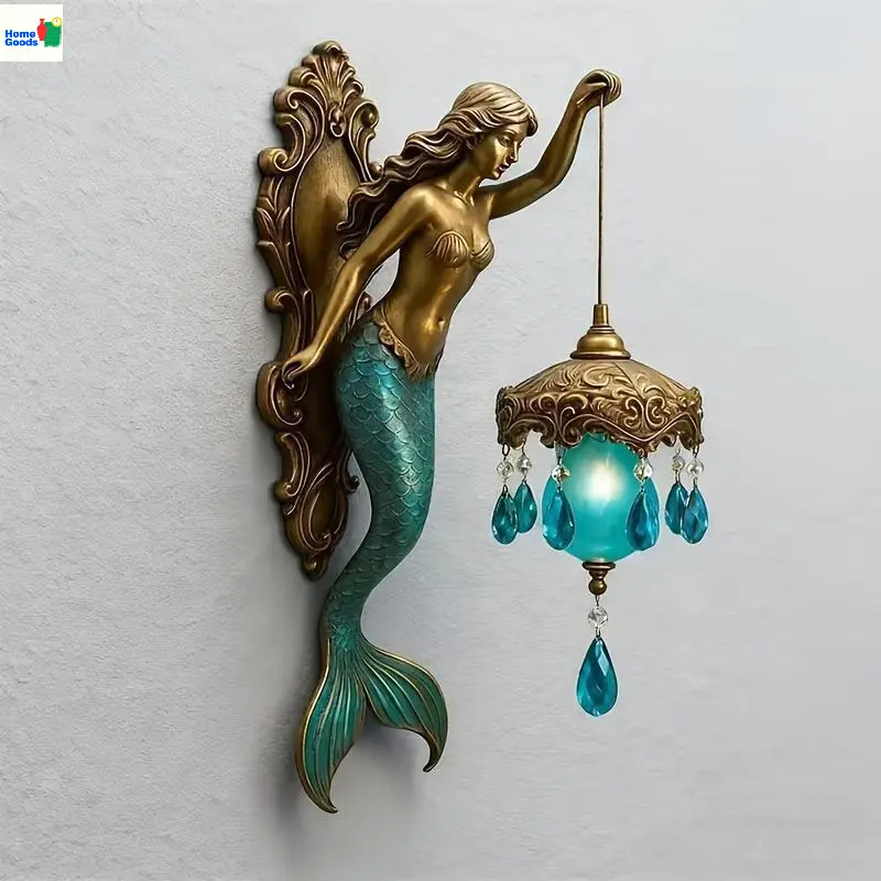 Handmade Mermaid Art Wall-Mounted Lamp - Boho Ocean Art Nautical Indoor Home Decor Lighting Fixture, Vintage Soft Glow Bedroom Mood Light, Chic Fantasy Design, Festive Gift Ready Indoor Use Item