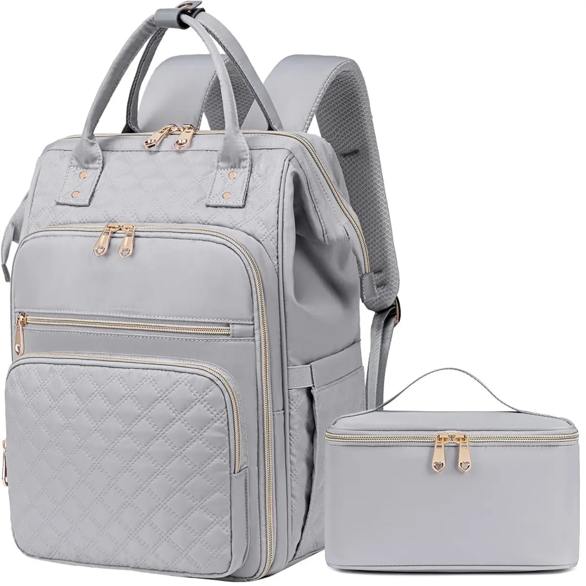 Women's Quilted Diamond Pattern Backpack - Large Capacity Water-Resistant Nylon Durable Fabric Bag with Adjustable Chest Buckles, Suitable for Work, Travel, School, Durable Backpack, Work Business Backpack