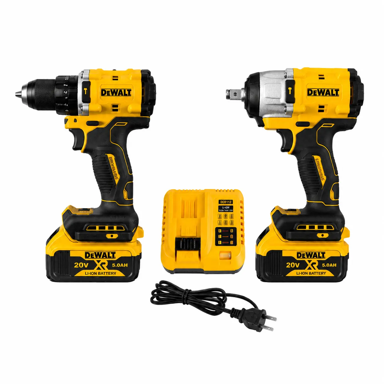 {}DEWALT Yellow Cordless Drill & Impact Wrench Combo Kit (Drill+Wrench Set), Metal/ABS Body, High Torque Motor, Long-Lasting Battery, Compact Lightweight Design, Professional Power Tools for Home Auto, DIY Repairs