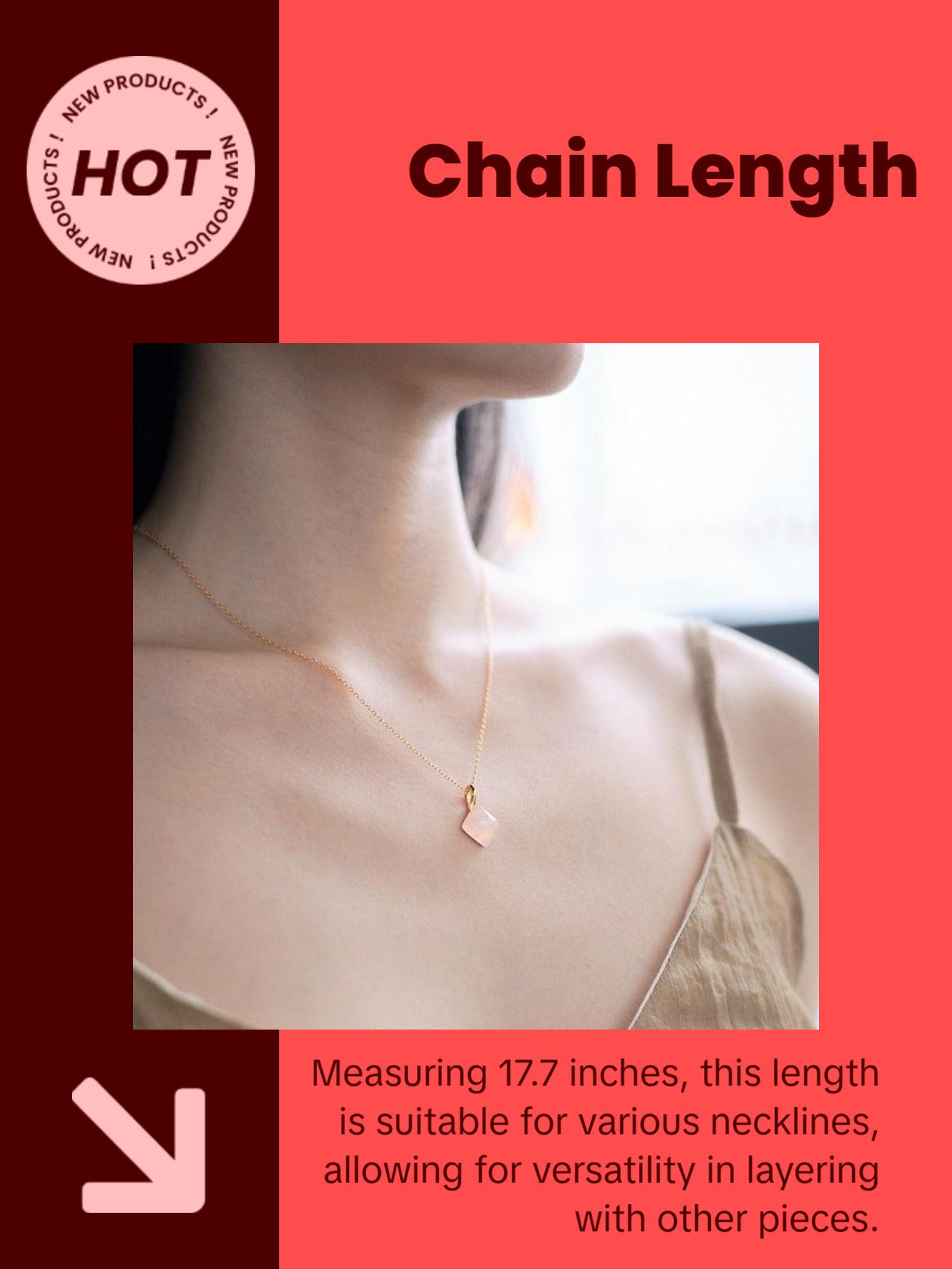 Rose Quartz Square Pendant Necklace