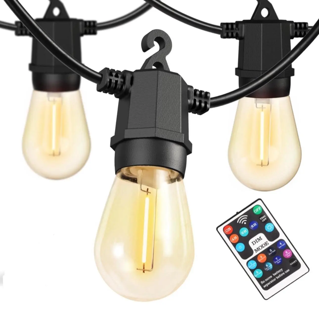 48 FT Commercial Grade Weatherproof Corded Shatterproof Outdoor String Lights - ETL Listed E26 LED Party Lights, 18 Edison Vintage Bulbs, 15 Hanging Sockets, 4 Spare Bulbs, Heavy-Duty AC Power Supply (30,000 Hrs Life) for Patio Decor, Garden Lighting, Bri
