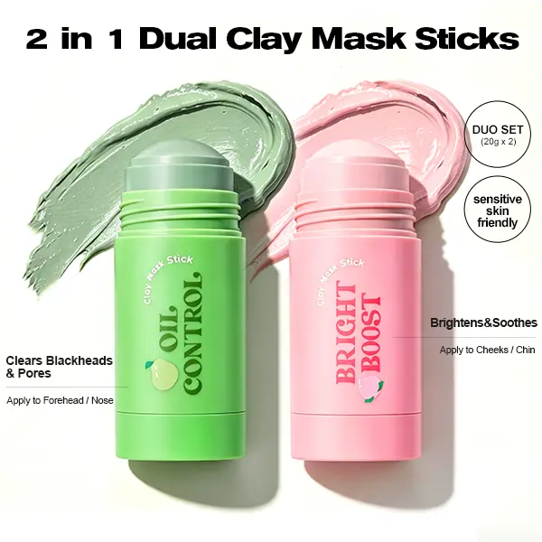 BEDOOK 2‑in‑1 Dual Clay Mask Stick, 2-Piece Set 2 x 20g | T-Zone Oil Control & U-Zone Brightening, Blackhead Remover, Deep Pore Cleansing, Mess-Free Non-Drying Detox Mask, Gentle for Sensitive Skin, redness-soothing, Face masks, Beauty Products