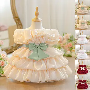 3098 Kids Clothes Flower Girls Frock Bow Ball Gown Pageant Children Elegant Princess Prom Host Formal Evening Party Banquet Cocktail Dress