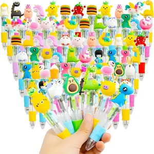 Valentine's & Friendship Day Kids Pen Gift Set 20-100 Pack Mini 4-in-1 Multicolor Ballpoint Pens with Adorable Animal & Fruit Prints for Classroom Prizes Party Favors Birthday Gifts