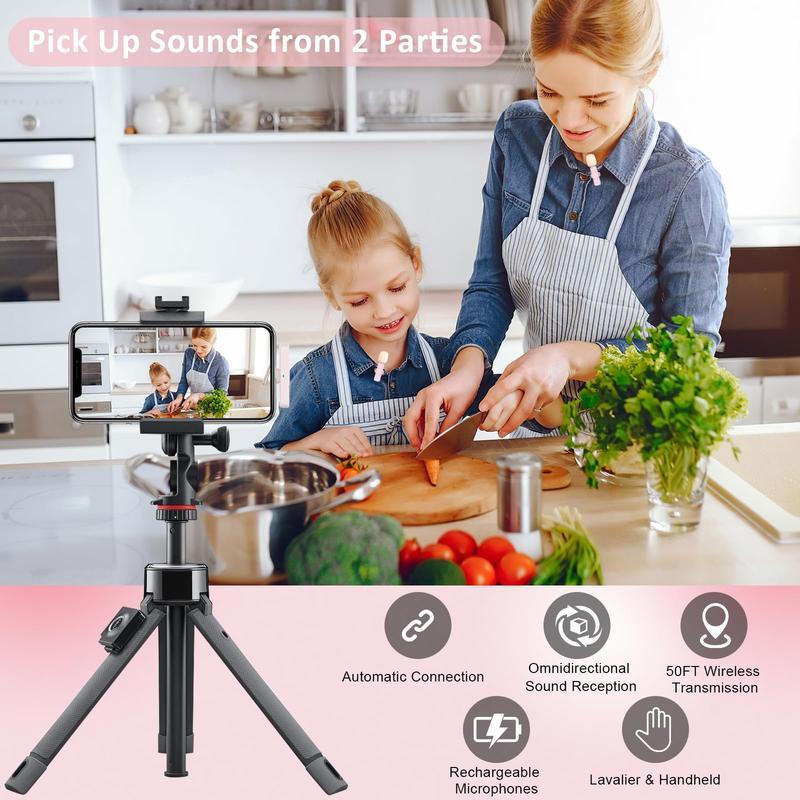 Wireless Microphone for iPhone/Smartphone,  Microphones with Clearer Audio for Video Recording, Interview, Vlog，Noise Reduction Device Noise Cancellation Stereo Wireless vlogging tools handheld mic microfono minimic