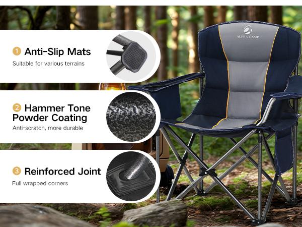 PHIVILLA Oversized Camping Folding Chair with Cooler Bag Support, 450 LBS Steel Frame, Collapsible, Portable for Lawn Outdoor Use