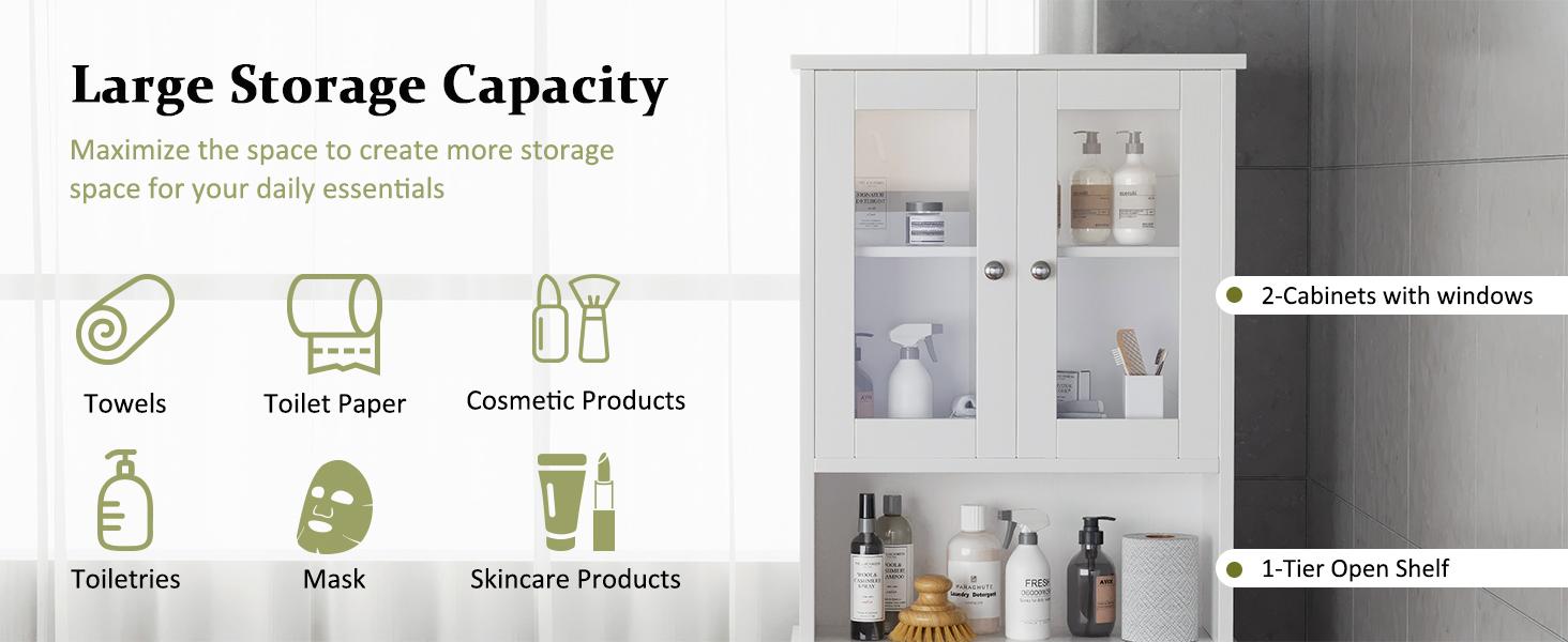 Walsunny Over Toilet Storage Cabinet, Bathroom Shelf Organizer Over Toilet, Washing Machine Box, Space Saver with Adjustable Decorative Racks, White