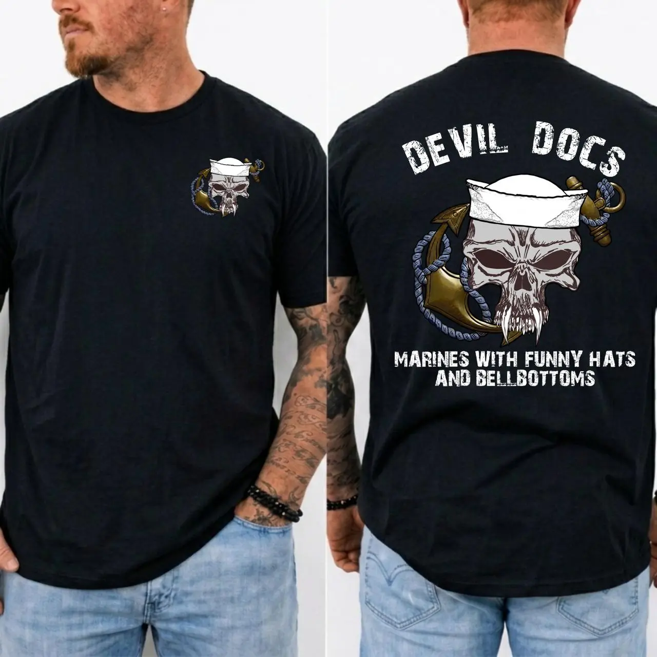 Devil Docs Graphic T-Shirt, Vintage Navy Corpsman Skull Tee, Military Humor Unisex Cotton Shirt, Veteran Gift
