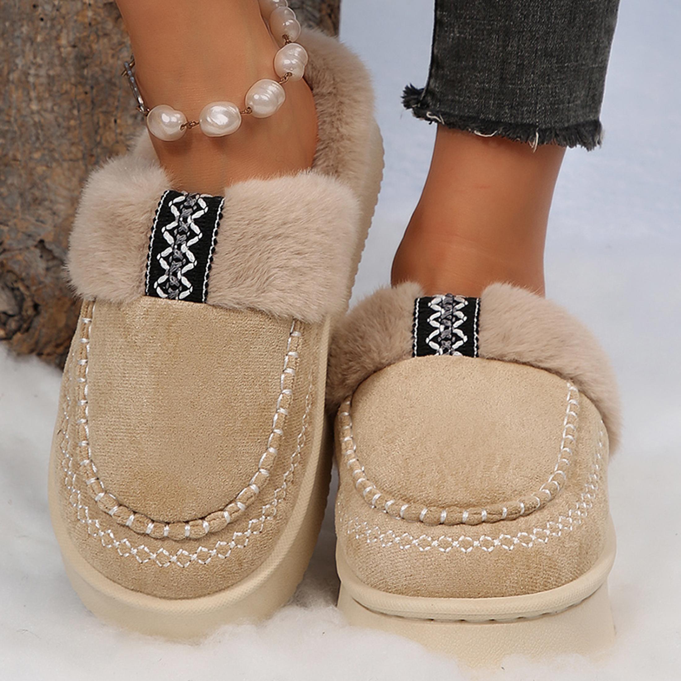 Women's House Slippers Memory Foam Fluffy Soft Mini Snow Boots Slip on Winter Warm Indoor Outdoor Shoes for Women