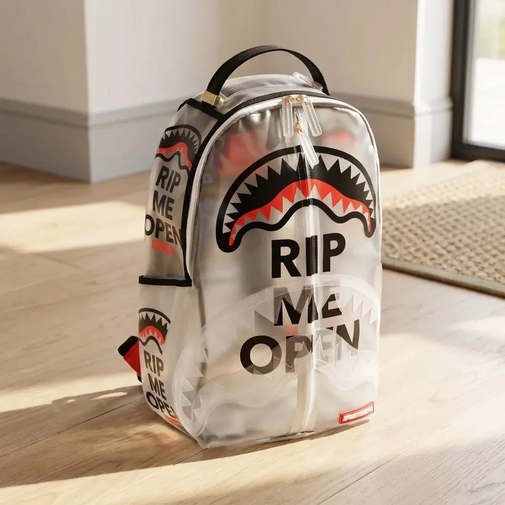 Sprayground Rip Me Open Clear Backpacks, Multiple Colors Available, Transparent Mesh Splicing Stadium Gym Travel Personal Item Bookbag for Boys backpack