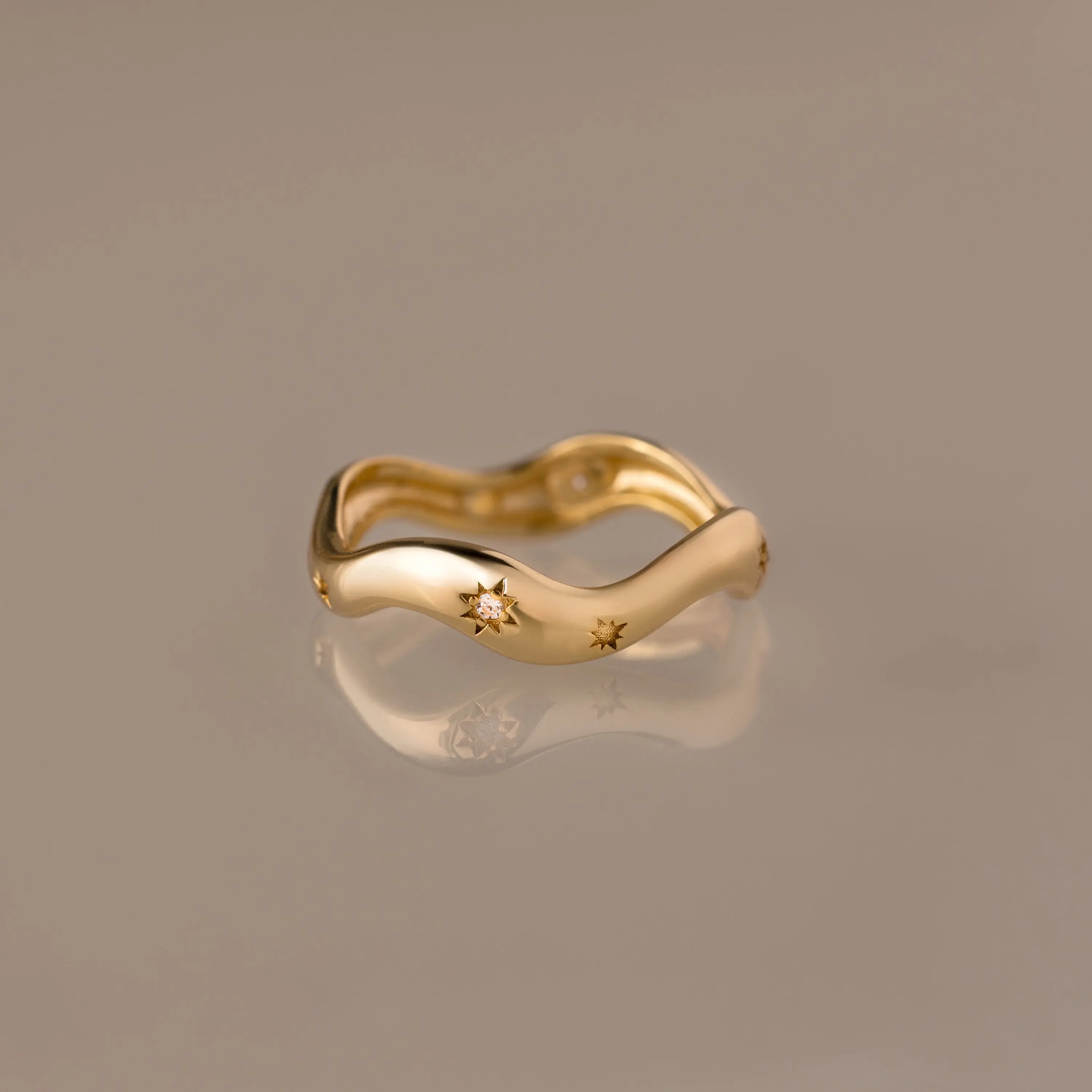 Wavy Diamond Celestial Ring by Caitlyn Minimalist - Chunky 18K Gold Plated Crystal Star Dome Ring - Statement Jewelry - Birthday Gift for Her