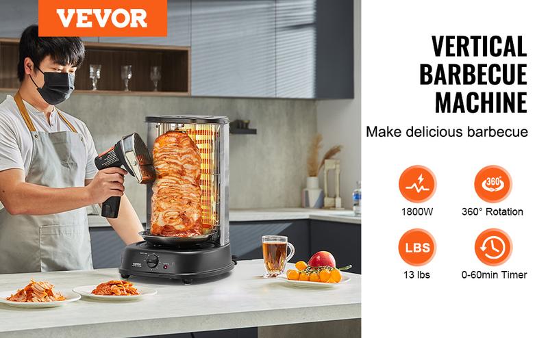 VEVOR Stainless Steel Shawarma Grill Machine Vertical Gyro Rotisserie Doner