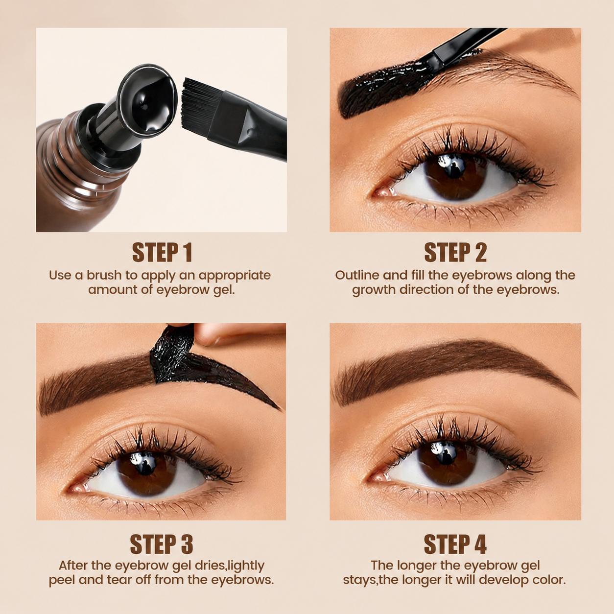 4-Color Tear-Off Brow Tint – See Usage Guide – Waterproof, Non-Fading, Long-Lasting Pigment for Precise Brow Definition & Effortless Wild Brow Looks – Eyebrow Makeup for Women