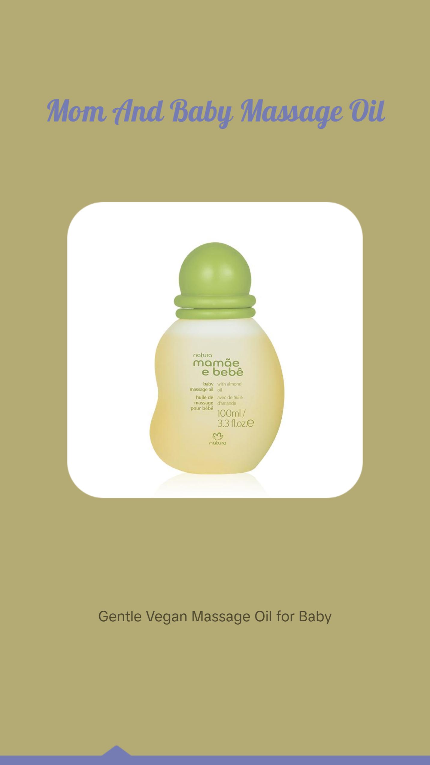 Natura Mamãe e Bebê Baby Massage Oil, Lightweight Vegan Formula, Hydrates & Softens Baby's Sensitive Skin, 3.3 fl oz