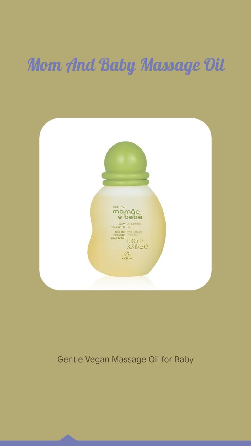 Natura Mamãe e Bebê Baby Massage Oil, Lightweight Vegan Formula, Hydrates & Softens Baby's Sensitive Skin, 3.3 fl oz