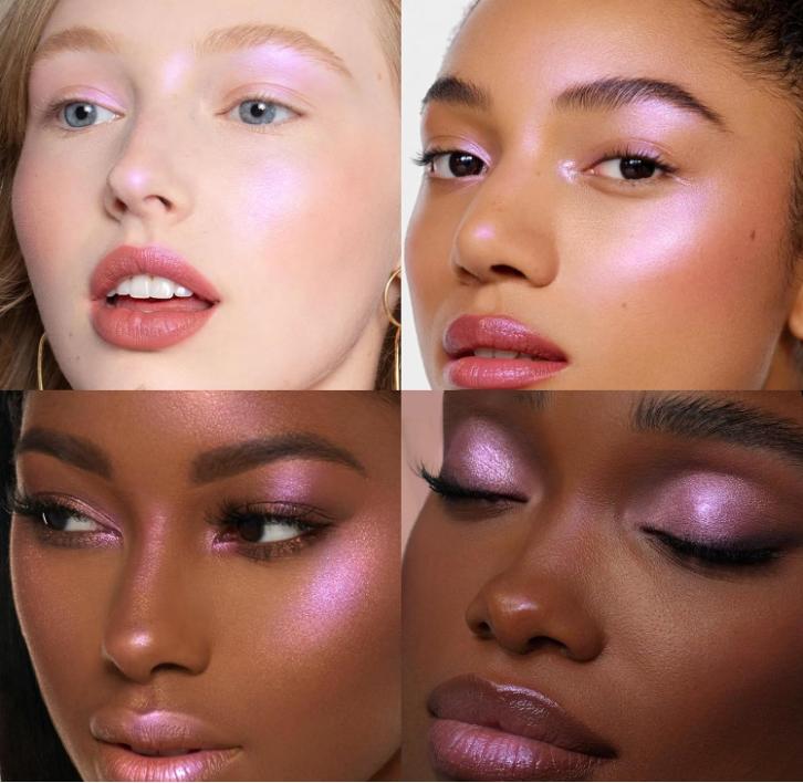 Holographic Duochrome Pink Blue Eyeshadow&Highlighter Palette Makeup, Color Shift Glitter Iridescent Cream Highlighter, Smooth Long Lasting Sparkling Facial Illuminator Palette Mermaid Makeup