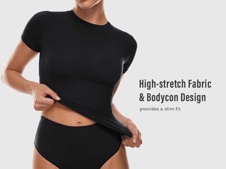 INLYRIC Inbarely Single Layer Short Sleeve Top See Through Soft Lightweight Stretchy Bodysuits for Summer Workouts