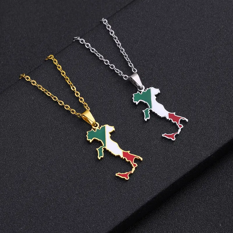 Italy Map Pendant Necklace - Gold Chain Fashion Accessory, Unisex Adults' Jewelry, Multiple Styles, Travel Souvenirs, Gold, Italy Map Necklace