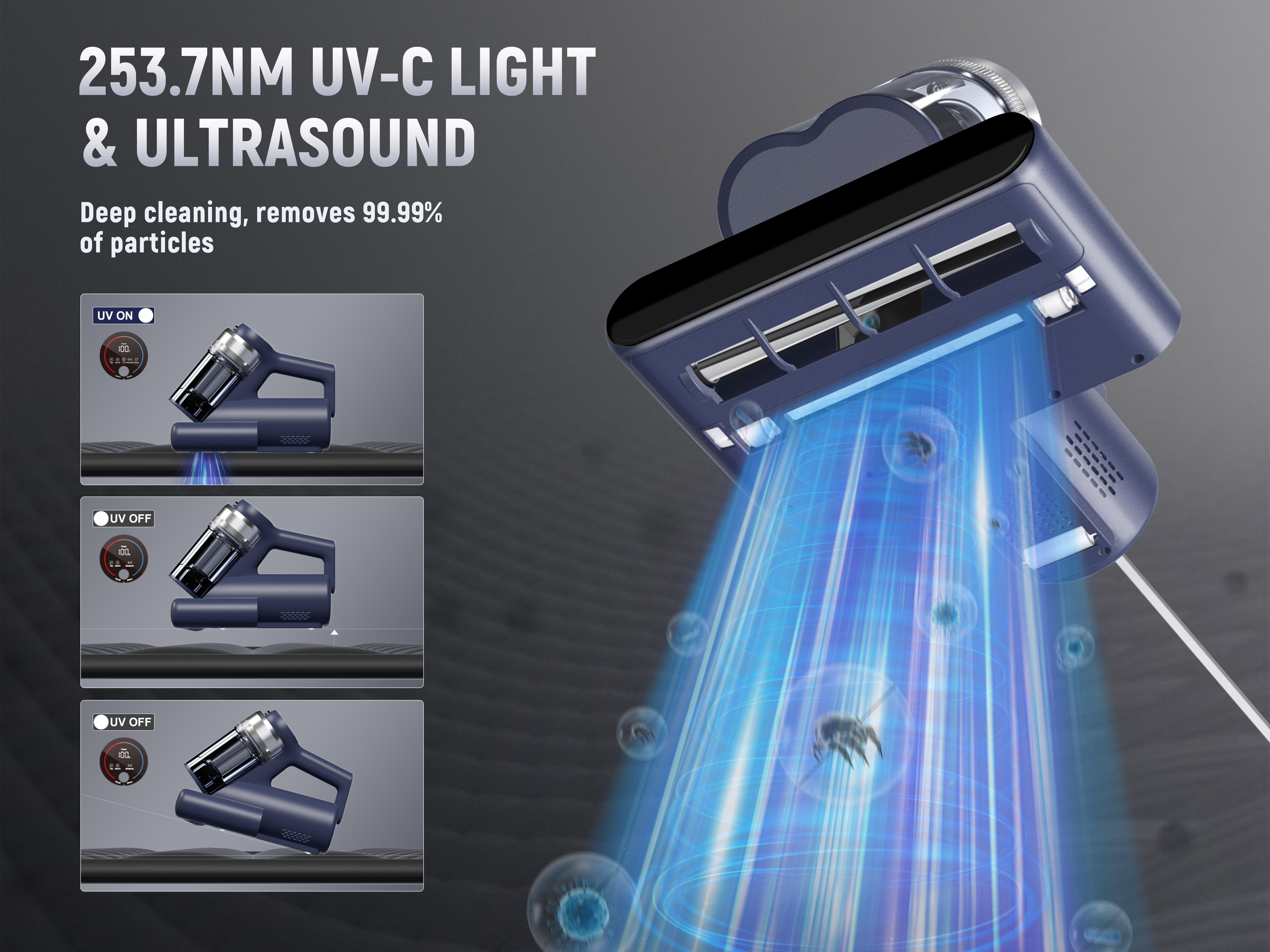 【NEW】Teant Mattress Vacuum Cleaner for Dust Mites Removal, Bed Vacuum with UV-C Light & 149°F Hot Air & Aroma Tablet & LED Display, 16Kpa Powerful Suction Double-Cup Handheld Vacuum Cleaner With HEPA Filter for Bed, Sofa, Carpet Deep Cleaning Machine