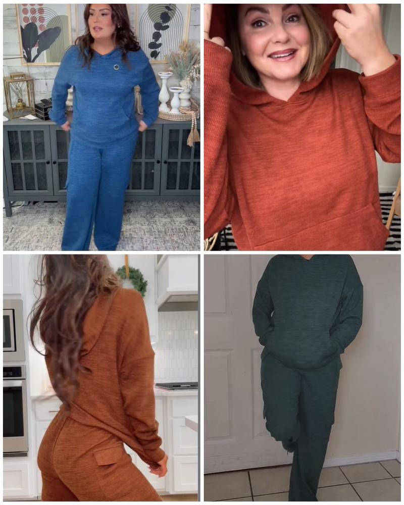 PRETTYGARDEN Women's Navy Blue 2-Piece Knitted Sets Hoodie & Wide Leg Pants with Pockets Drawstring Long Sleeve Loungewear Tracksuits Basic Fitted Clothes