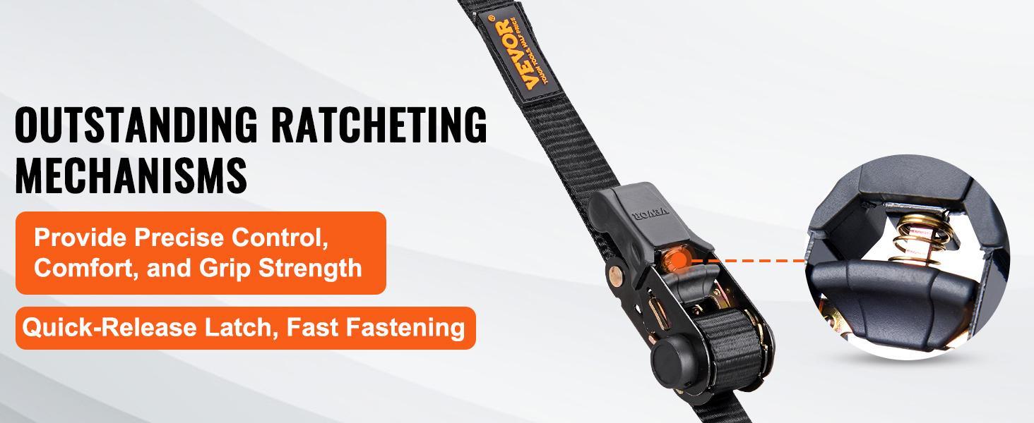 VEVOR Ratchet Tie Down Straps (4PK), 2200 lb Max Break Strength, Includes 4 Premium 1" x 15' Rachet Tie Downs with Padded Handles, for Moving Securing Cargo, Appliances, Lawn Equipment, Motorcycle VEVOR Ratchet Tie Down Straps (4PK), 2200 lb Max Break Strength, Includes 4 Premium 1" x 15' Rachet Tie Downs with Padded Handles, for Moving Securing Cargo, Appliances, Lawn Equipment, Motorcycle
