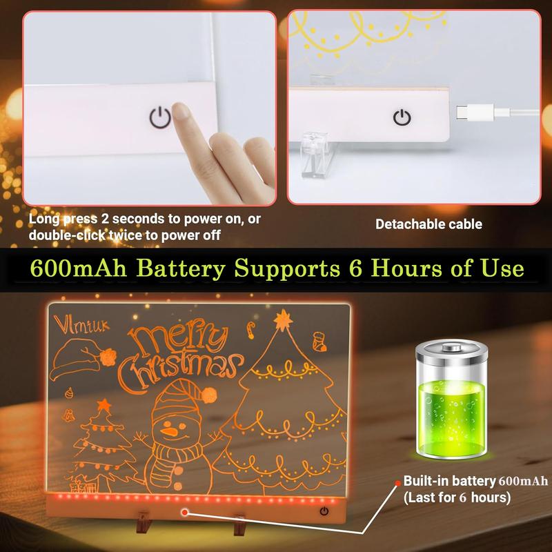 17” Rechargeable LED Drawing Board with 11 Light Modes, Light-Up Acrylic Message Board & DIY Night Light, Includes 8 Line Art Sheets, Stand & Hanging Chain, Neon Dry Erase Board for Kids, Dorm, Office & Store Display
