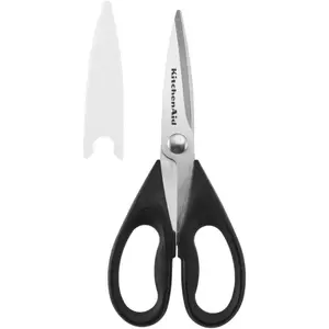 KitchenAid All Purpose Kitchen Shears with Protective Sheath Durable Stainless Steel Scissors, Dishwasher Safe, Soft Grip Comfort Handle, 8.72 Inch, Black
