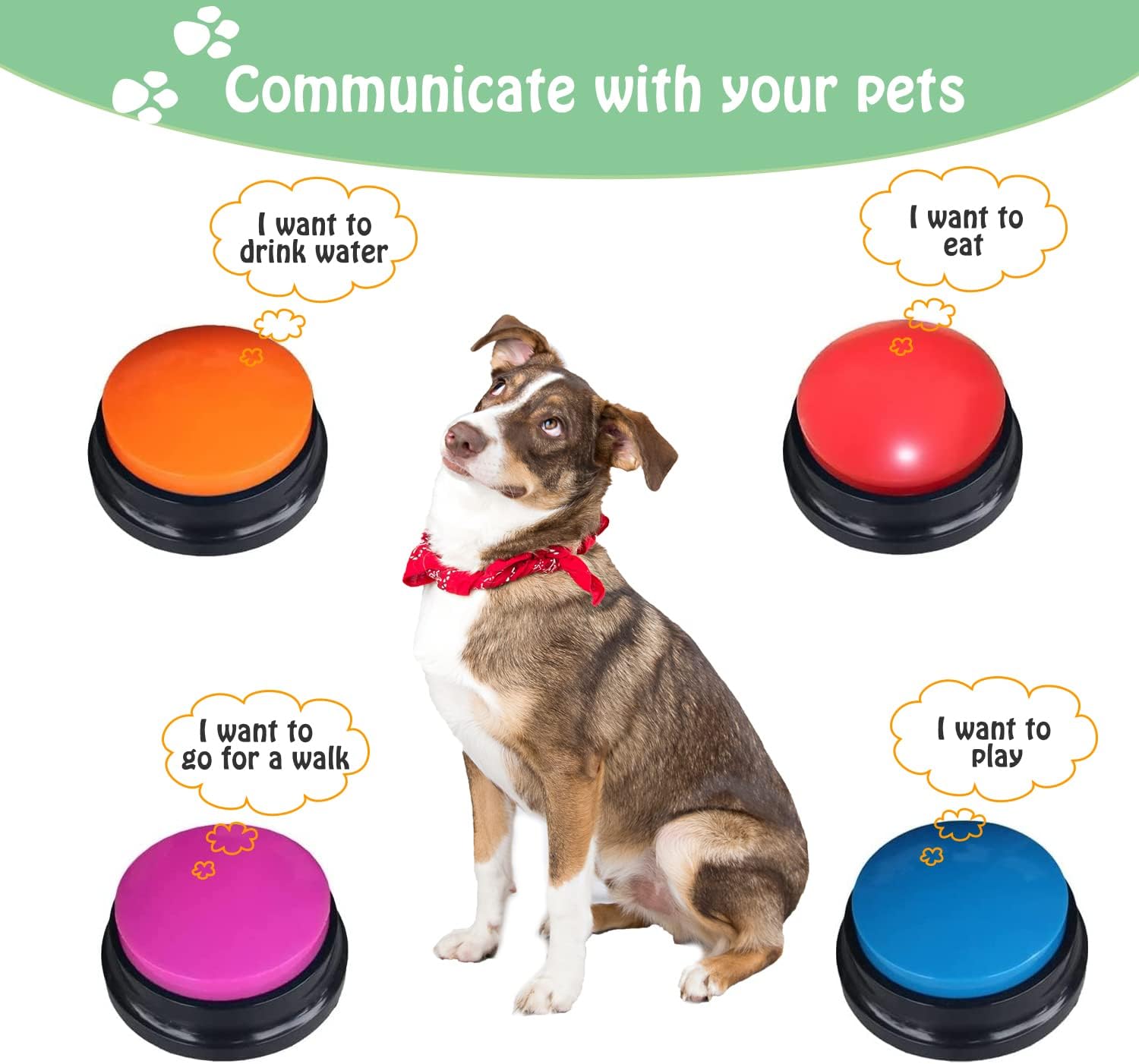 Voice Recording Button for Communication Pet Training Buzzer, 30 Second Record&Playback Dog Toy, Voice Recording Clicker for Cat, Puppy, Pet Trainin, Funny Gift for Study Office Home 4 Pcs Voice Recording Button for Communication Pet Training Buzzer, 30 Second Record&Playback Dog Toy, Voice Recording Clicker for Cat, Puppy, Pet Trainin, Funny Gift for Study Office Home 4 Pcs