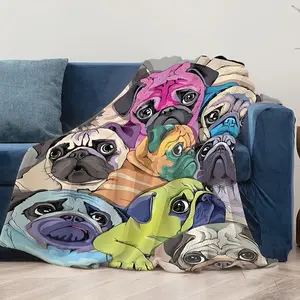 A Group of Cute Pitbull Print Blankets, Soft, High Quality Soft Flannel, Breathable And Lightweight Double-Sided Blanket, Suitable for Bed, Sofa, Office, Camping, Travel, Multi-Purpose All-Season Gift Blanket, Soft And Comfortable 5