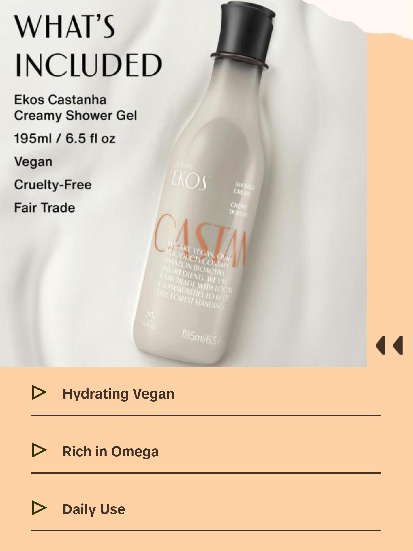 Natura Brazil Nut Creamy Shower Gel, Hydrating Vegan Body Wash Rich in Omega 6 & 9 6.5fl.oz